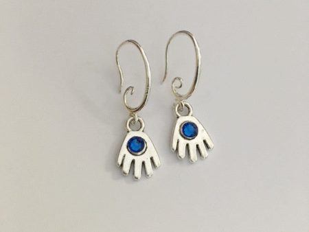 Earrings hand shaped hand therapy jewelry  little hands with cobalt blue Swarovski crystal center Online Hot Sale