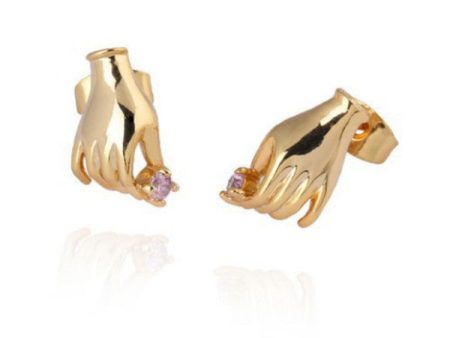 Earring hand shaped 18K gold plated periwinkle gem For Sale