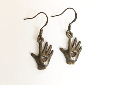 Earrings hand shaped hand therapy jewelry  reaching hands with heart For Discount