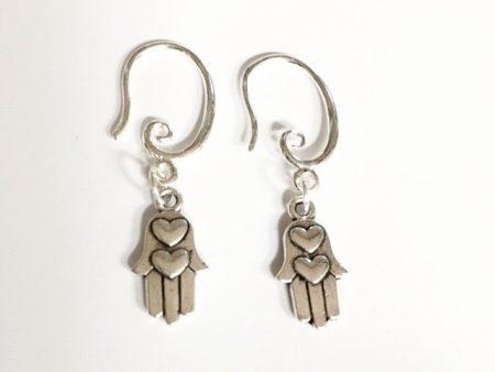 Earrings hand shaped hand therapy jewelry double heart and hand Online now