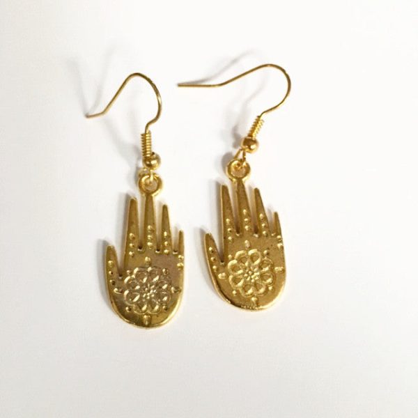 Earrrings hand shaped  hand shaped jewelry gold hands with center flower Hot on Sale