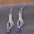 Earrings hand shaped hand therapy jewelry  silver plating with lilac gem Supply