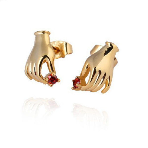 Earring hand shaped hand therapy jewelry 18K gold plated with sanguine jewel Online Sale