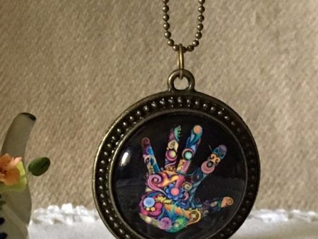 Necklace Glass Dome  hand therapy jewelry vibrant hand print Online now