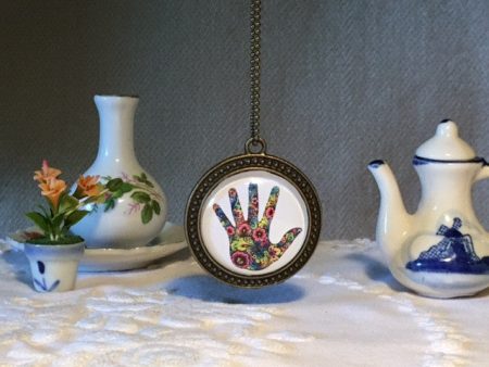 Necklace Glass Dome Beautiful floral hand print For Discount