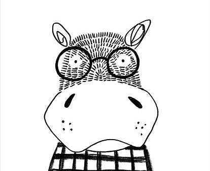 RN215 - Hippo in Glasses - 12x16 Sale